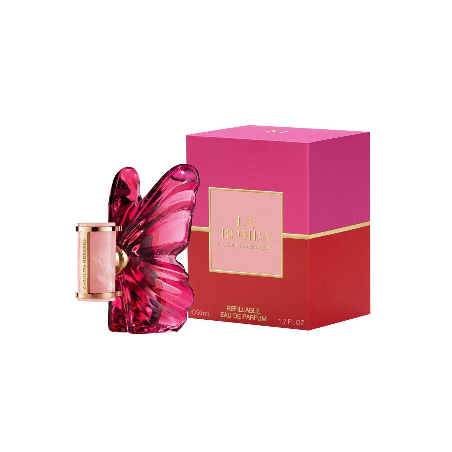 Carolina Herrera La Bomba, Eau de Parfum, Luxuriöser Schmetterling-Flakon in Rosa-Pink, Goldene Akzente, 50 ml
