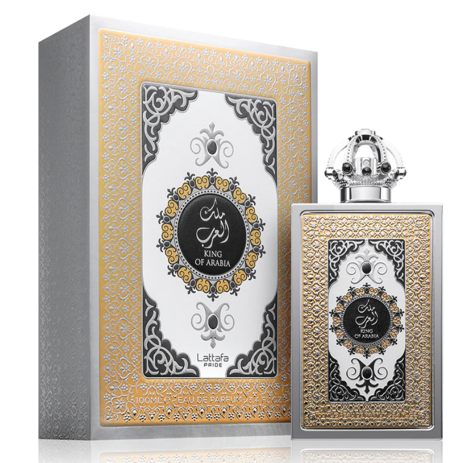 Lattafa King of Arabia, Luxuriöses Eau de Parfum, Silber-Gold Design mit Königskrone, 100 ml
