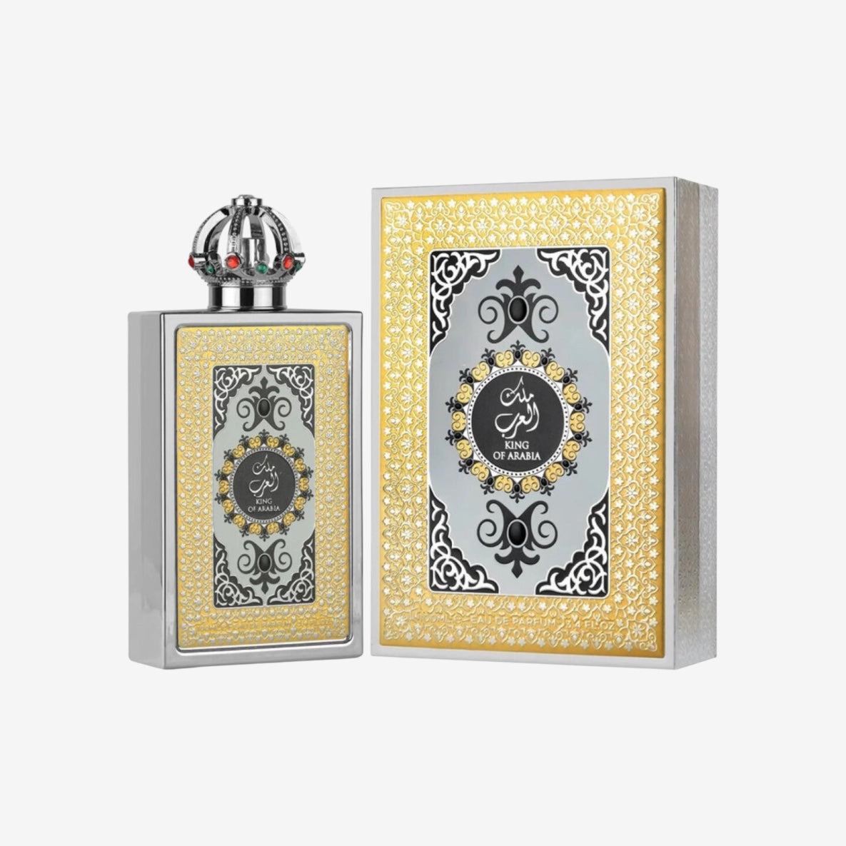 Lattafa King of Arabia, Luxuriöses Eau de Parfum, Silber-Gold Design mit Königskrone, 100 ml