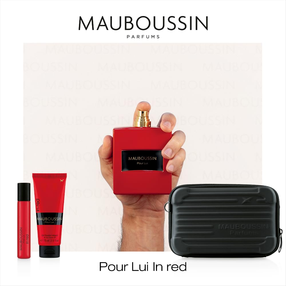 Mauboussin - Prestige Set Pour Lui In Red : Eau de Parfum 100ml, Duschgel 75ml, Reisespray 20ml & Pouch Bag