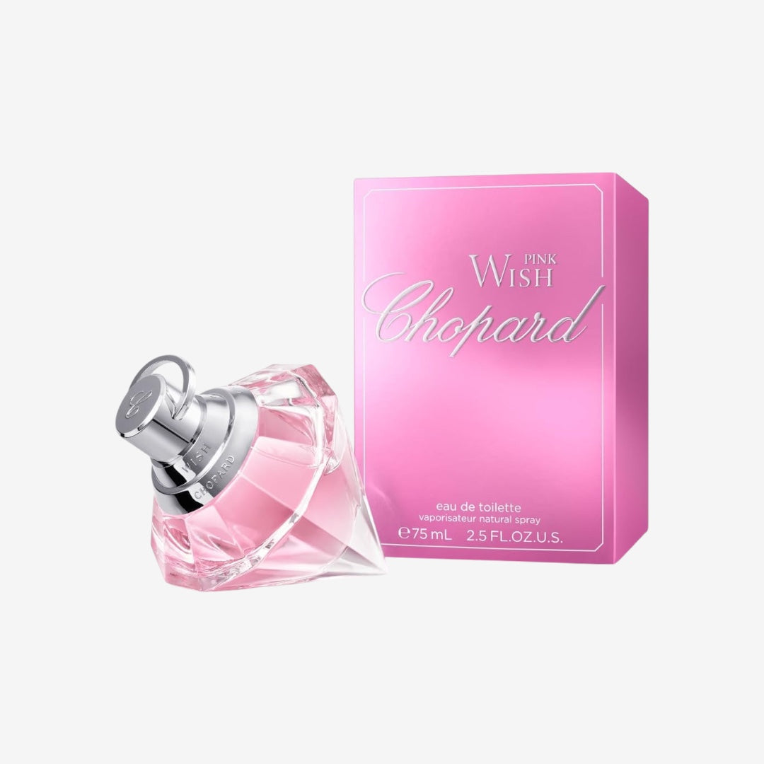 Chopard Pink Wish 75 ml – Eau de Toilette für Frauen – Blumig-fruchtiger Duft – Strahlende Noten von Mandarine, Neroli, Pfirsich, Amber und Sandelholz – Parfum Damen – Transparenter Glasflakon
