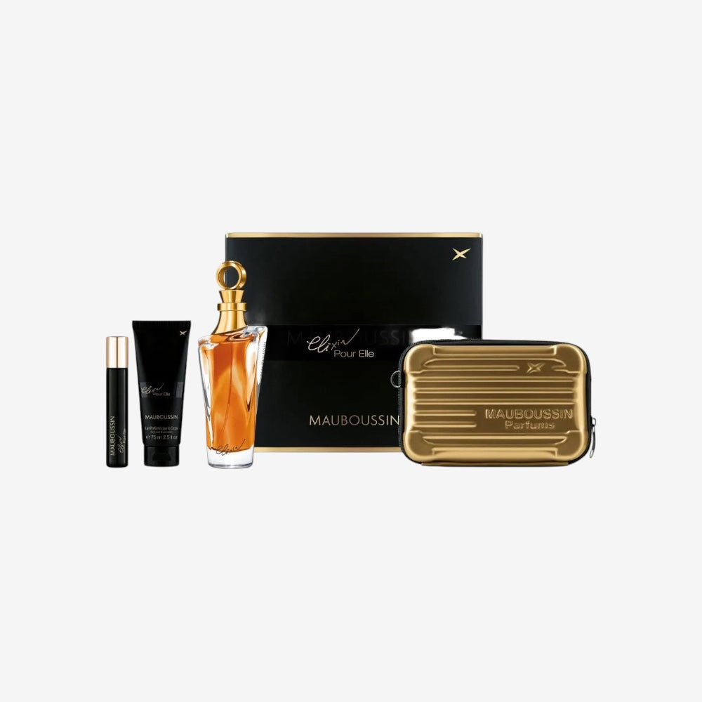 Mauboussin - Prestige Set Elixir Pour Elle : Eau de Parfum 100ml, Körperlotion 75ml, Reisespray 20ml & Pouch Bag
