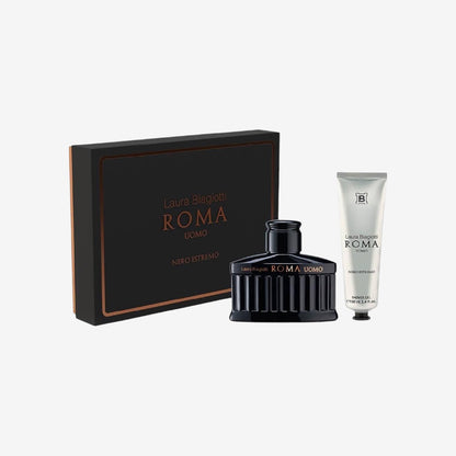Laura Biagiotti Roma Uomo Nero Extreme Eau De Parfum 125 ml mit Shower Gel 100 ml, Geschenkbox Parfüm für ihn