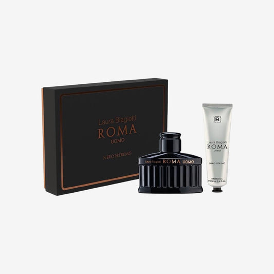 Laura Biagiotti Roma Uomo Nero Extreme Eau De Parfum 125 ml mit Shower Gel 100 ml, Geschenkbox Parfüm für ihn