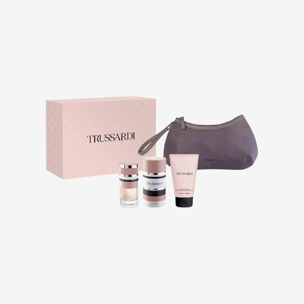 Trussardi Feminine Geschenkbox für Damen, Eau de Parfum, 90 ml, Körperlotion 100 ml, inklusive Kosmetiktasche