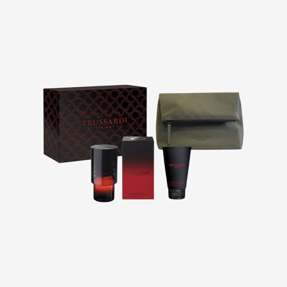 Trussardi Primo – Geschenkbox für Herren: Eau de Parfum 100 ml + Shampoo Shower Gel 100 ml + Kulturbeutel für Herren
