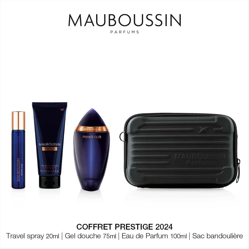 Mauboussin - Prestige Set Private Club : Eau de Parfum 100ml, Duschgel 75ml, Reisespray 20ml & Pouch Bag