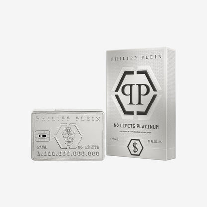 Philipp Plein – Eau de Parfum No Limits Platinum 50 ml – Herrenparfüm – aromatischer Fougère-Duft – aromatische Noten – platinfarben lackierter Glasflakon in Form einer Kreditkarte