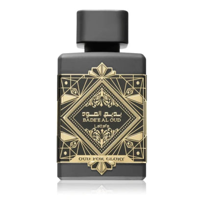 Lattafa Badee Al Oud - Oud for Glory EDP 100 ml, Unisex-Arabisches Parfüm mit langer Haltbarkeit, inklusive nachfüllbarem Zerstäuber 5 ml, Duft mit Oud-Holz, Muskatnuss, Safran und Patschuli (Oud for