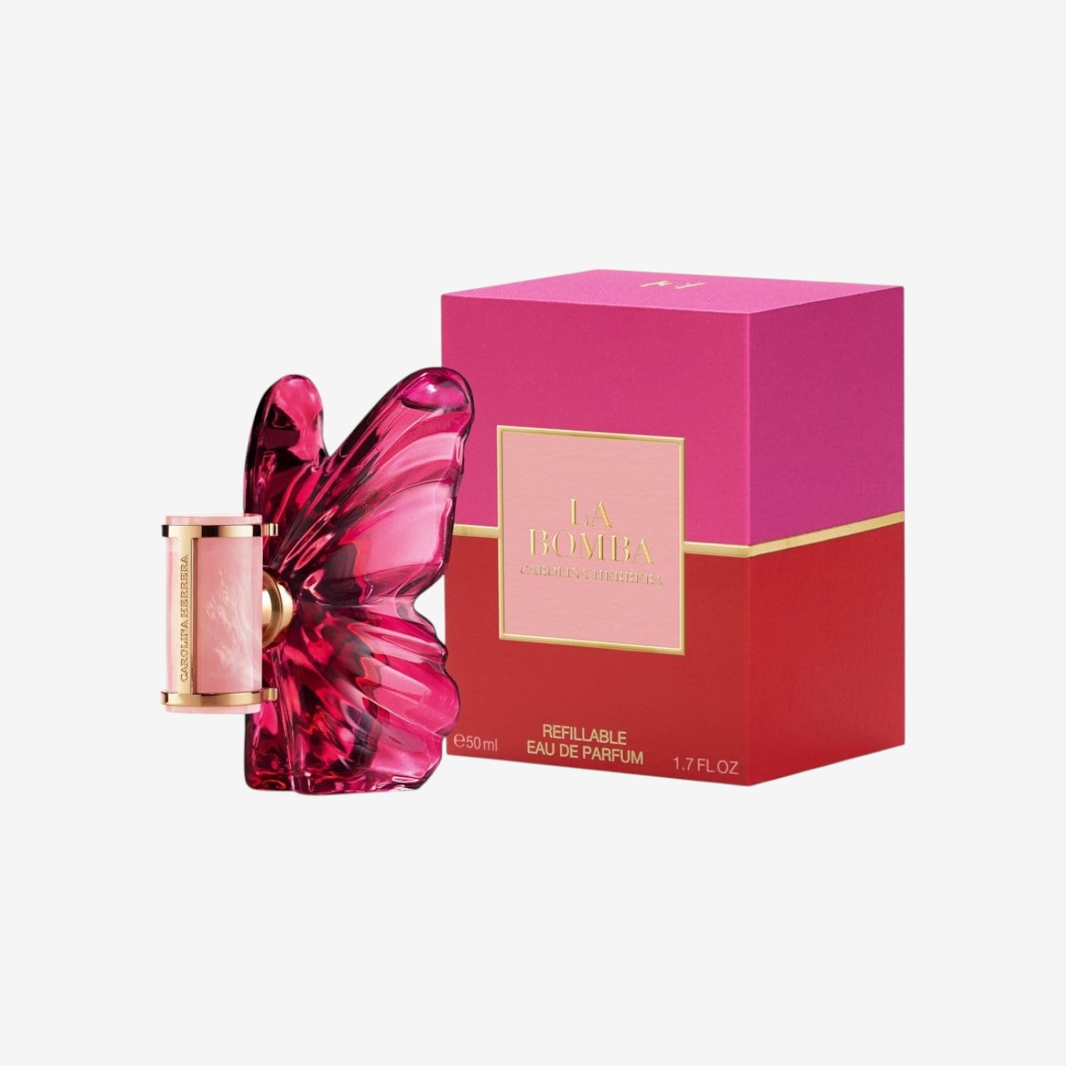 Carolina Herrera La Bomba, Eau de Parfum, Luxuriöser Schmetterling-Flakon in Rosa-Pink, Goldene Akzente, 50 ml