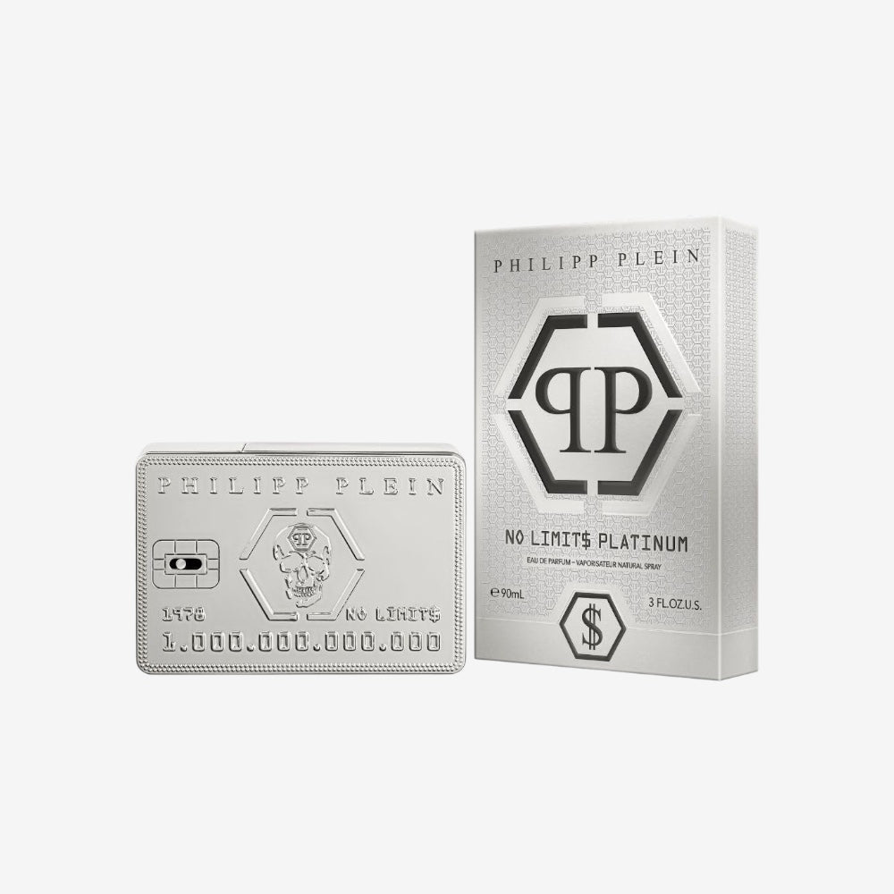 Philipp Plein – Eau de Parfum No Limits Platinum 90 ml – Herrenparfüm – aromatischer Fougère-Duft – aromatische Noten – platinfarben lackierter Glasflakon in Form einer Kreditkarte