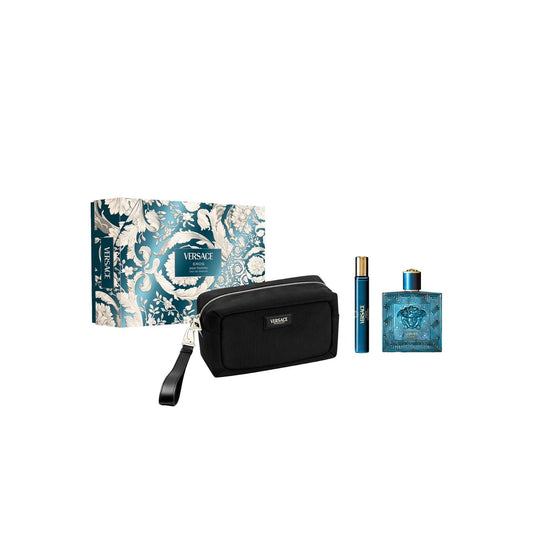Versace Eros Eau de Parfum Geschenkset 2025, 100 ml Eau de Parfum, 10 ml Reisespray und Kulturbeutel