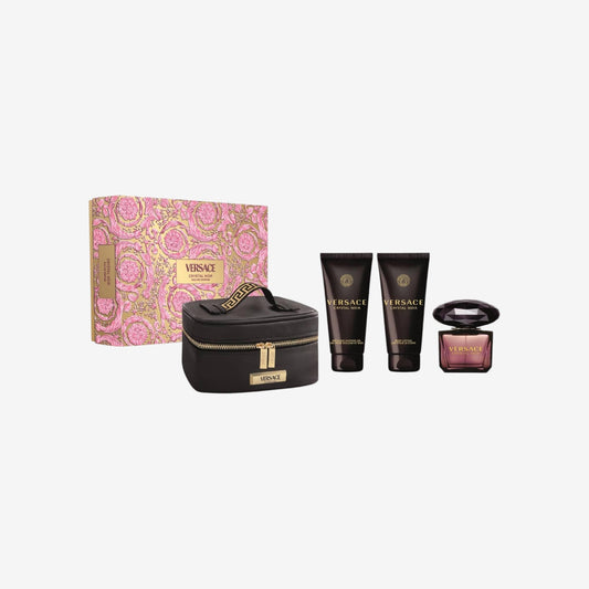Versace Crystal Noir by Versace for Women – 4 Stück Geschenkset 3 oz EDP Spray, 3,4 oz Body Lotion, 3,4 oz Duschgel, Beautycase