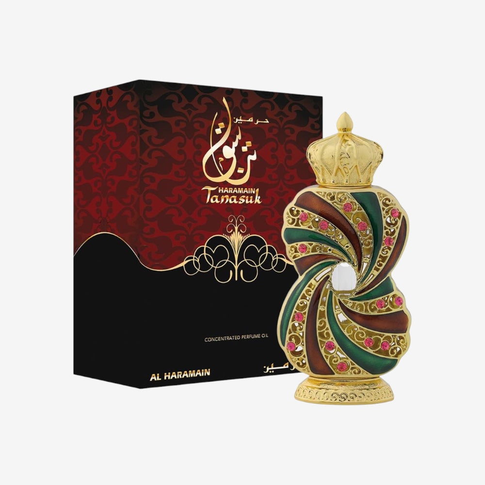 Al Haramain Tanasuk Parfümöl - 12 ml | Amber Vanille Parfüm für Damen und Herren Attar Oil | Konzentriertes Parfümöl mit Bernstein-Vanilleduft