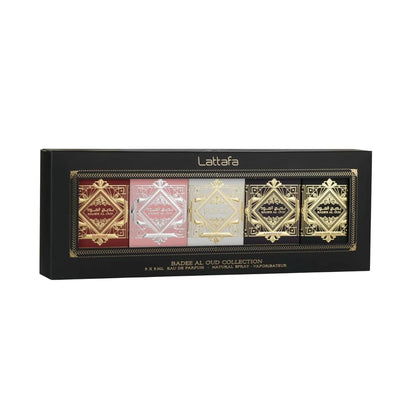 Lattafa Badee Al Oud Collection Set mit 5 Mini-Parfums, 5 ml, Eau de Parfum – Glory, Noble Blush, Amethyst, Honor & Glory und Sublime – Intensive und elegante arabische Düfte (Badee 5 x 5 ml)