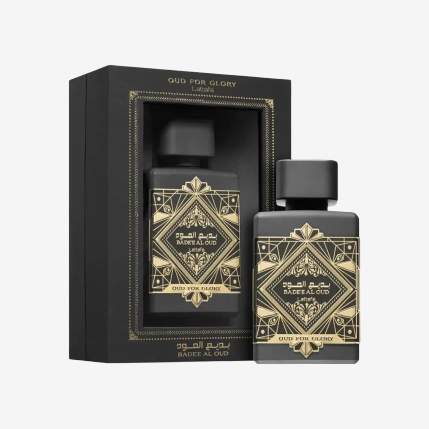 Lattafa Badee Al Oud - Oud for Glory EDP 100 ml, Unisex-Arabisches Parfüm mit langer Haltbarkeit, inklusive nachfüllbarem Zerstäuber 5 ml, Duft mit Oud-Holz, Muskatnuss, Safran und Patschuli (Oud for