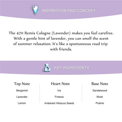 4711® Remix Cologne Lavendel I Eau de Cologne - frisch - floral - unbeschwert - die blühende Frische des Lavendels sommerlich neu ge-remixt! I 100ml Natural Spray Vaporisateur