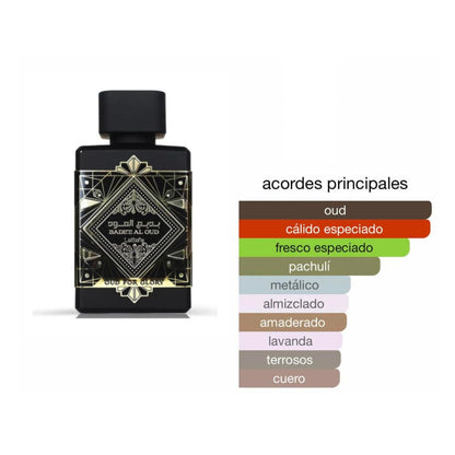 Lattafa Badee Al Oud - Oud for Glory EDP 100 ml, Unisex-Arabisches Parfüm mit langer Haltbarkeit, inklusive nachfüllbarem Zerstäuber 5 ml, Duft mit Oud-Holz, Muskatnuss, Safran und Patschuli (Oud for