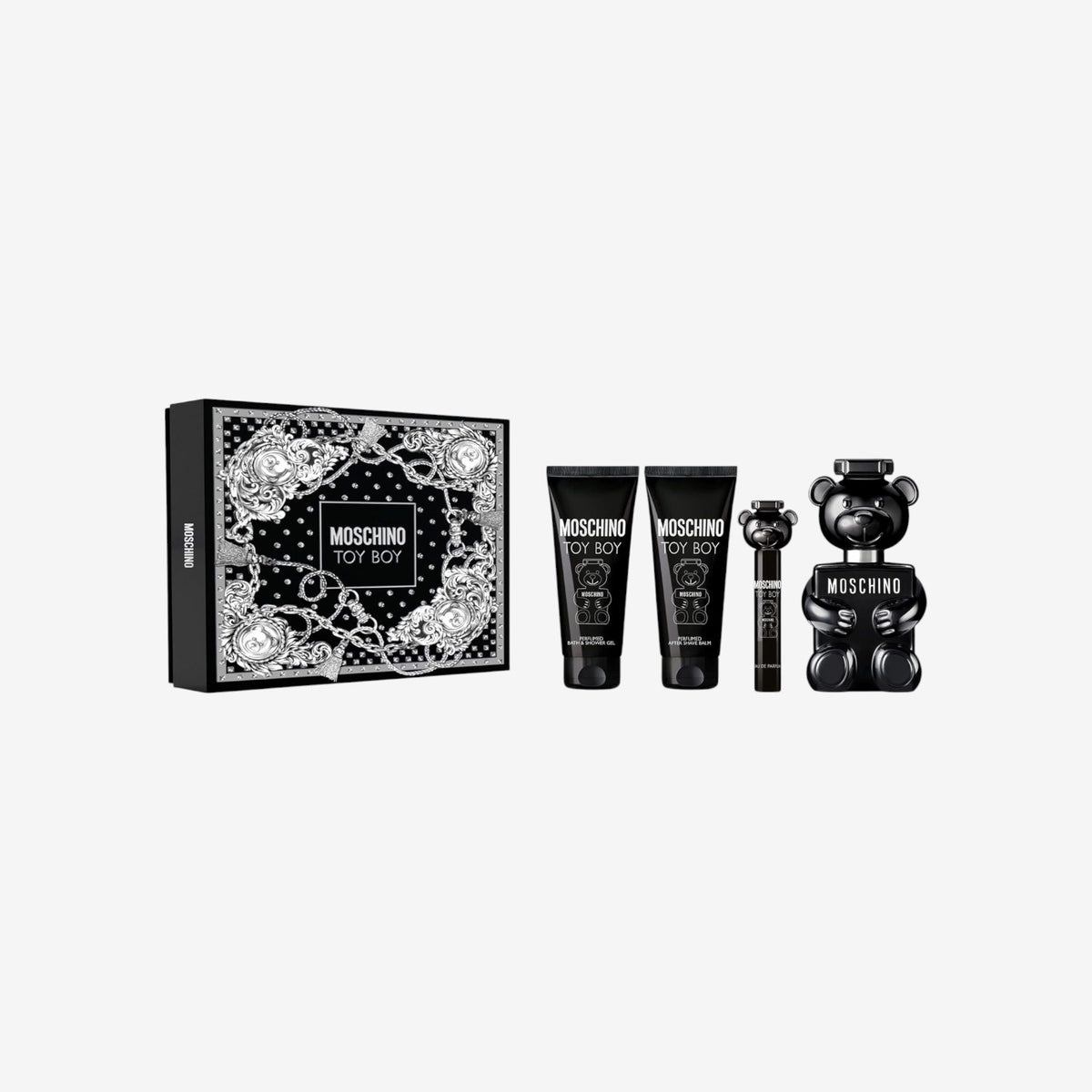 Moschino Toy Boy EAU de Parfum 100ml Geschenkset 2024 (Enthält EDP, Duschgel, After Shave Balsam und 10ml Reisespray)
