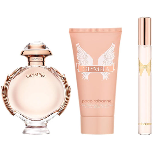Paco Rabanne Olympea Eau de Parfum 50 ml Geschenkset 2024 (enthält 50 ml Eau de Parfum, 75 ml Bodylotion und 10 ml Reisespray)