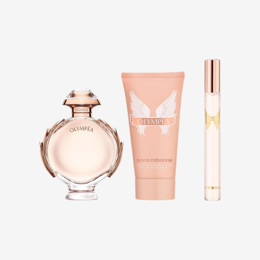 Paco Rabanne Olympea Eau de Parfum 50 ml Geschenkset 2024 (enthält 50 ml Eau de Parfum, 75 ml Bodylotion und 10 ml Reisespray)