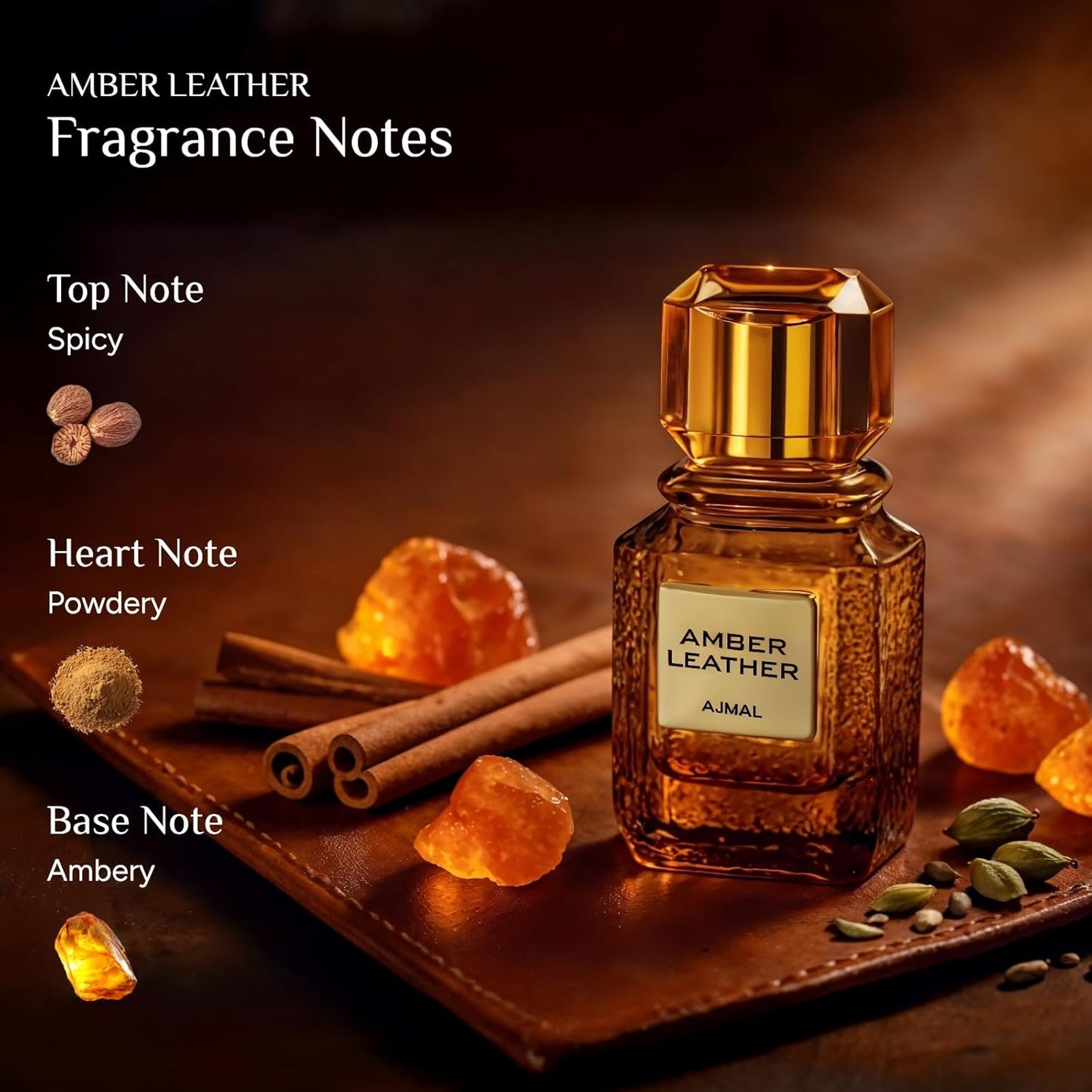 Ajmal Amber Eau de Parfum, 100 ml, handverlesen, luxuriös, langanhaltend, würzig, bernsteinfarbener Duft für Damen und Herren, hergestellt in Dubai (Leder)