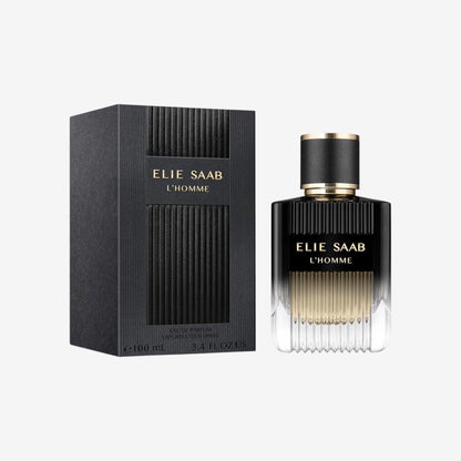 Elie Saab L'Homme 100ml - Eau de Parfum for Men - Woody Vetiver Fragrance - Refined Notes of Bergamot, Cedarwood, Vetiver, Patchouli and Myrrh - Black Gradient Varnished Glass Bottle
