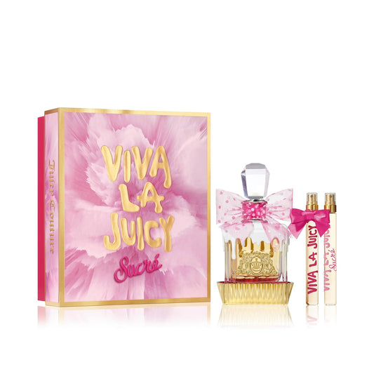 Juicy Couture – Viva La Juicy Sucré 3-teiliges Set, Gourmand-Duft mit süßem Amber, Mandarinen & Vanille, Unwiderstehliches Eau de Parfum für Damen, Langanhaltende Damendüfte für das Viva-Girl