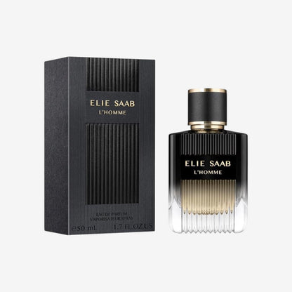 Elie Saab L'Homme 50ml - Eau de Parfum for Men - Woody Vetiver Fragrance - Refined Notes of Bergamot, Cedarwood, Vetiver, Patchouli and Myrrh - Black Gradient Varnished Glass Bottle