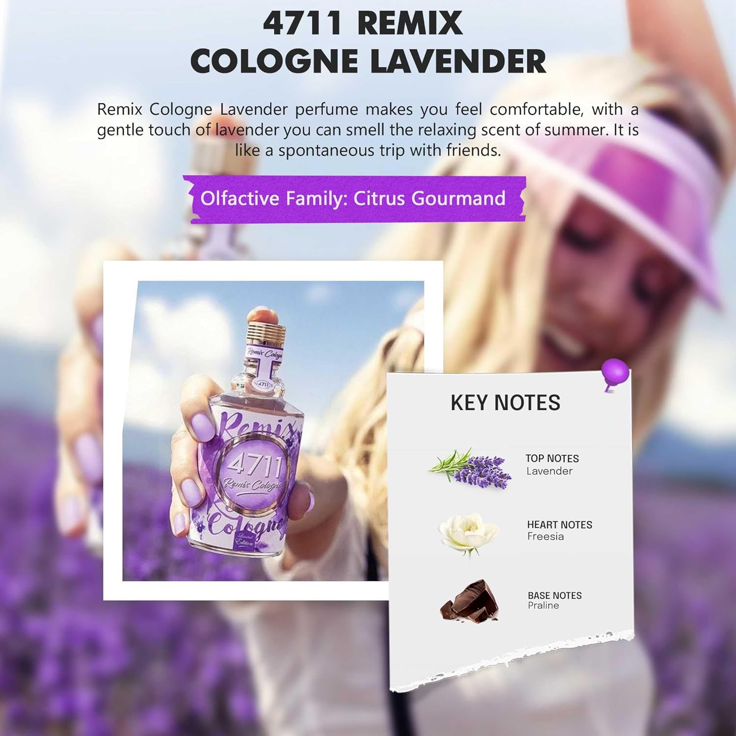 4711® Remix Cologne Lavendel I Eau de Cologne - frisch - floral - unbeschwert - die blühende Frische des Lavendels sommerlich neu ge-remixt! I 100ml Natural Spray Vaporisateur