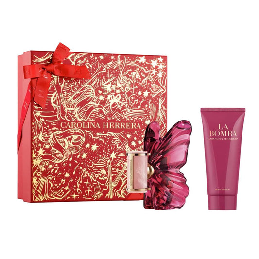 Carolina Herrera La Bomba Geschenkset mit Eau de Parfum 50ml und Bodylotion 100ml, Luxuriöse Rote Geschenkbox mit Goldmuster, Damenduft mit Blumig-Orientalischen Noten