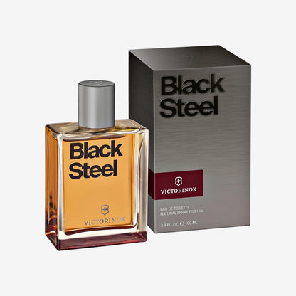VICTORINOX Black Steel Eau de Toilette für Herren, Parfüm mit schwarzem Pfeffer und rauchiger Kiefer, Holzig und ledrig, 100 ml, V0000899