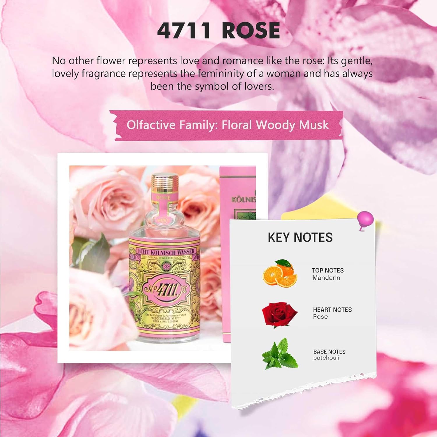 4711® Echt Kölnisch Wasser I Floral Collection - ROSE - Eau de Cologne - florale Neuinterpretation der Ikone - romantisch – weiblich – sanft I 100ml Natural Spray Vaporisateur