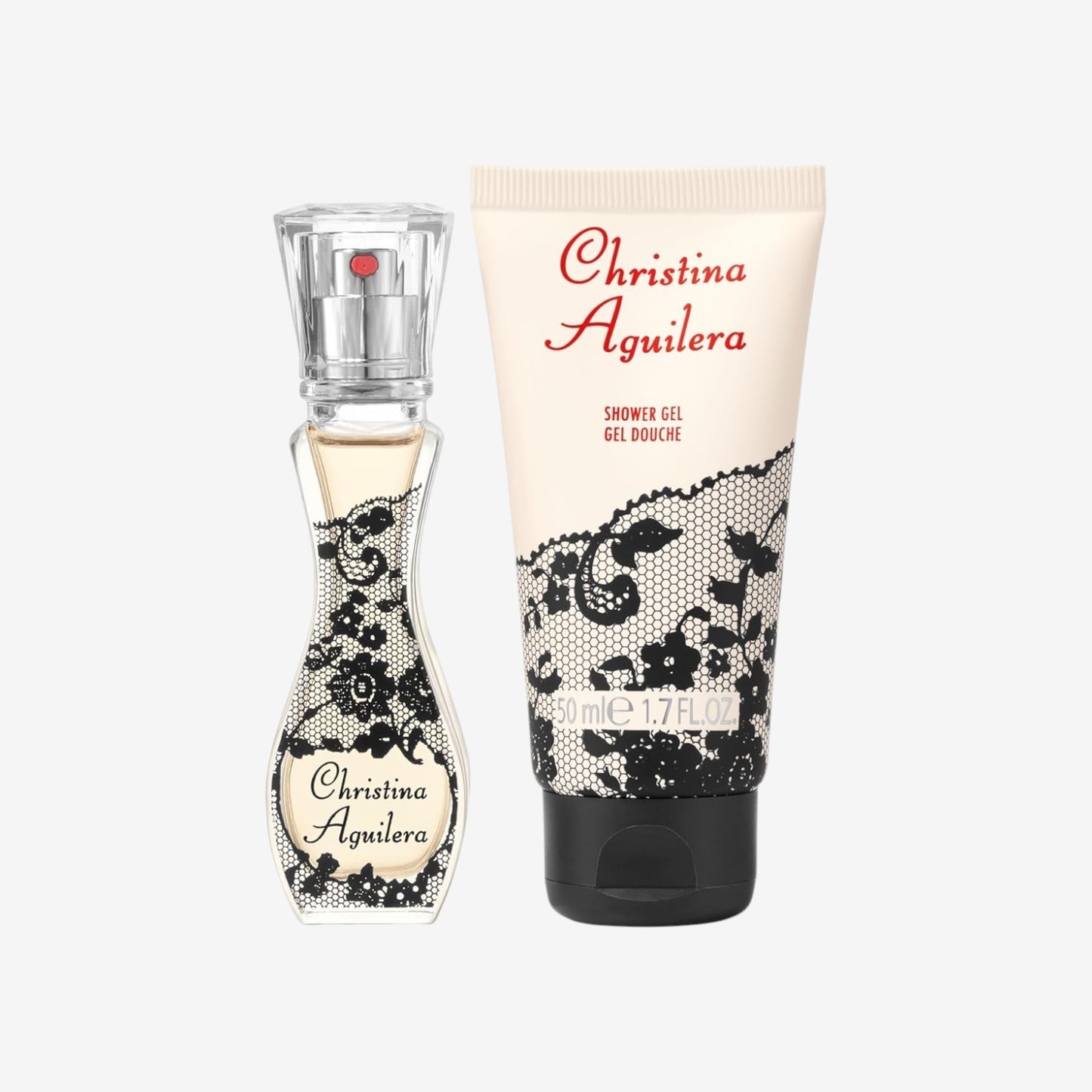 Christina Aguilera – Signature Geschenkset 2-teilig; floraler Amber-Duft; schwarzer Johannisbeertee, Pfingstrosen & Amber; exotisches glamouröses 150 ml Duschgel + 30 ml Eau de Parfum für Damen