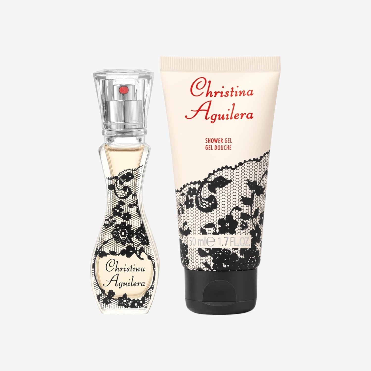 Christina Aguilera – Signature Geschenkset 2-teilig; floraler Amber-Duft; schwarzer Johannisbeertee, Pfingstrosen & Amber; exotisches glamouröses 150 ml Duschgel + 30 ml Eau de Parfum für Damen