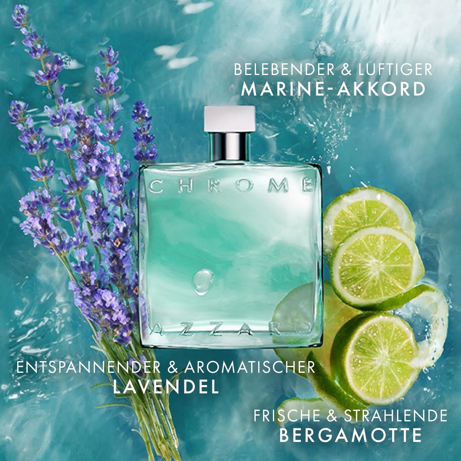 Azzaro Chrome Azure Eau de Toilette, erfrischender und aquatischer Herrenduft, zitrisch-aromatisches Parfüm für Männer, 100 ml