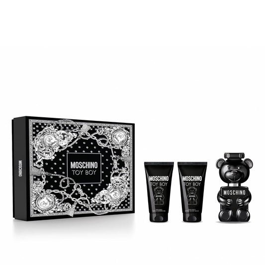 Moschino Toy Boy von Moschino für Männer - 3-teiliges Geschenkset 50 ml EDP Spray, Dusch- und Badegel, After Shave Balsam