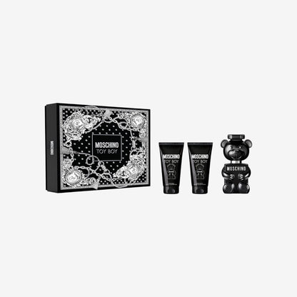 Moschino Toy Boy von Moschino für Männer - 3-teiliges Geschenkset 50 ml EDP Spray, Dusch- und Badegel, After Shave Balsam