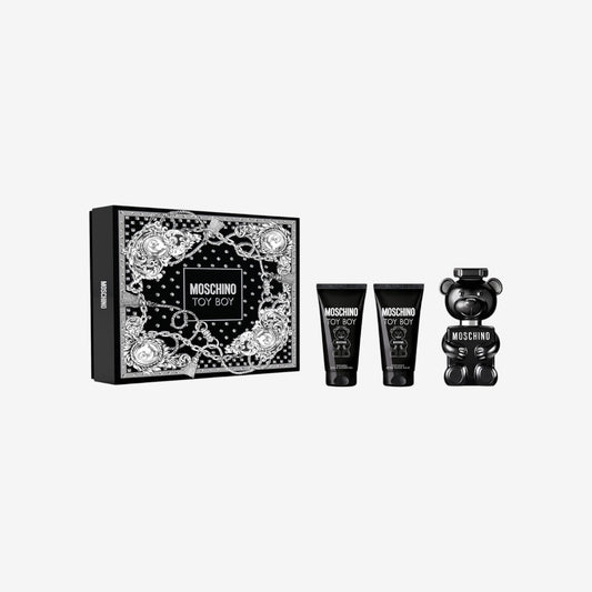 Moschino Toy Boy von Moschino für Männer - 3-teiliges Geschenkset 50 ml EDP Spray, Dusch- und Badegel, After Shave Balsam
