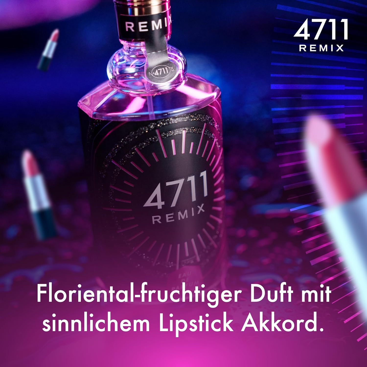 4711 Remix Electric Night Eau de Parfum, 100 ml: Damen Parfüm mit Zitrone, Pfingstrose, Zedernholz, Vanille – elektrisierender, intensiver, unwiderstehlicher Duft für Frauen