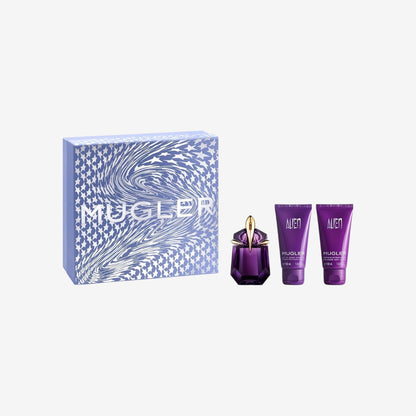 Mugler Alien Set, Eau de Parfum 30 ml + Shower Milk 50 ml + Parfümierende Bodylotion 50 ml, Damen-Parfum, Amberartig, holzig und blumig, Außergewöhnlicher Duft