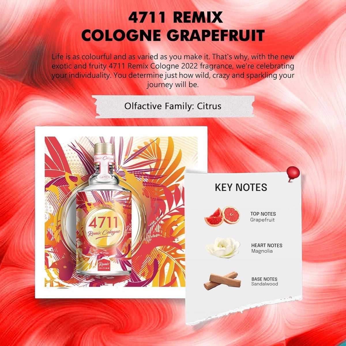 4711® Remix Cologne Grapefruit - Exotic Paradise | Eau de Cologne - zitrisch-fruchtiger Duft rund um die Grapefruit - spritzig frech ge-remixt! | 100ml Natural Spray Vaporisateur