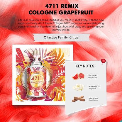 4711® Remix Cologne Grapefruit - Exotic Paradise | Eau de Cologne - zitrisch-fruchtiger Duft rund um die Grapefruit - spritzig frech ge-remixt! | 100ml Natural Spray Vaporisateur