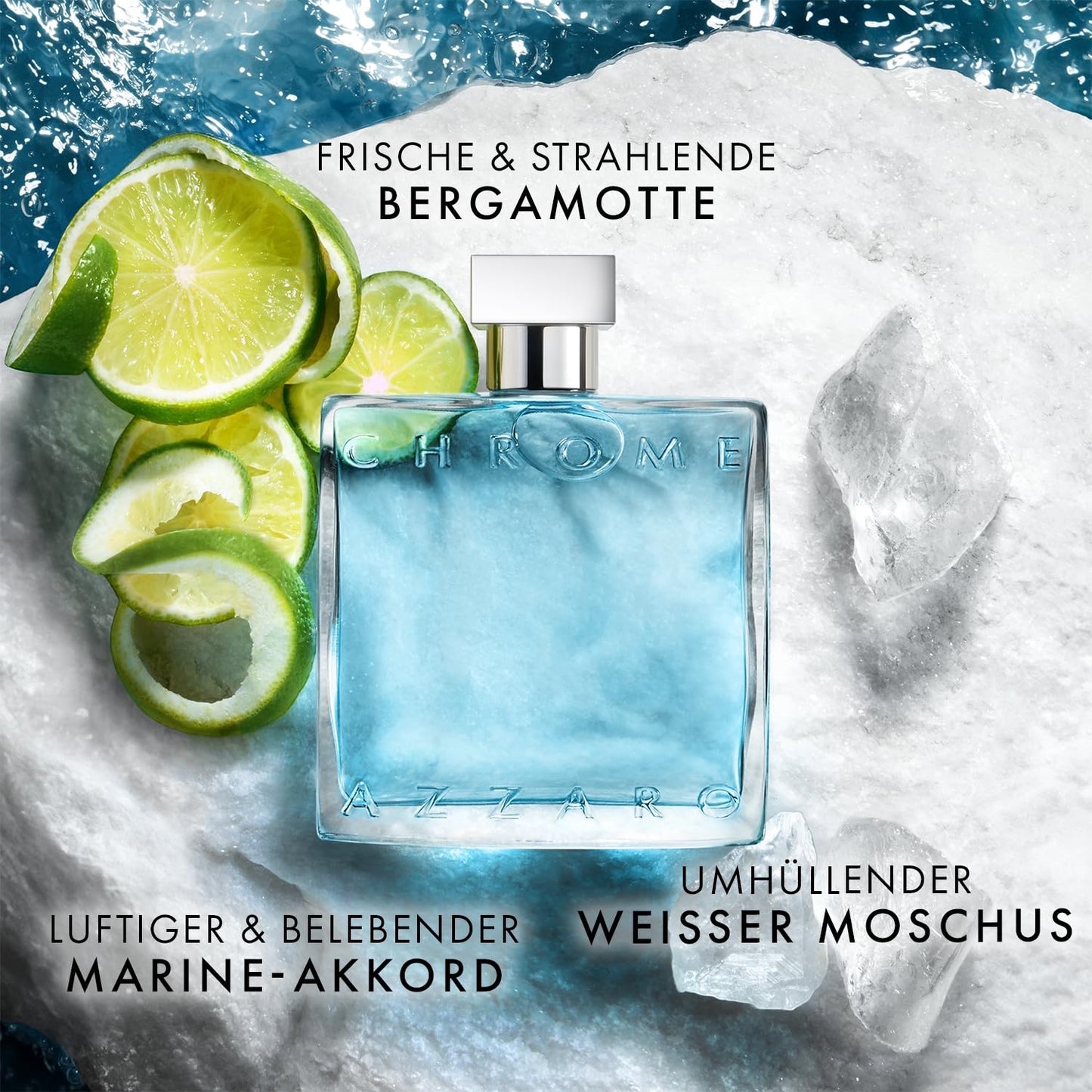 Azzaro Chrome Eau de Toilette, frischer und aquatischer Herrenduft, zitrisch-marines Parfüm mit umhüllender Leichtigkeit, erfrischender Duft für Männer