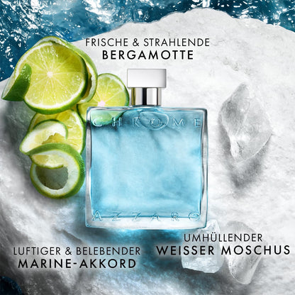 Azzaro Chrome Eau de Toilette, frischer und aquatischer Herrenduft, zitrisch-marines Parfüm mit umhüllender Leichtigkeit, erfrischender Duft für Männer