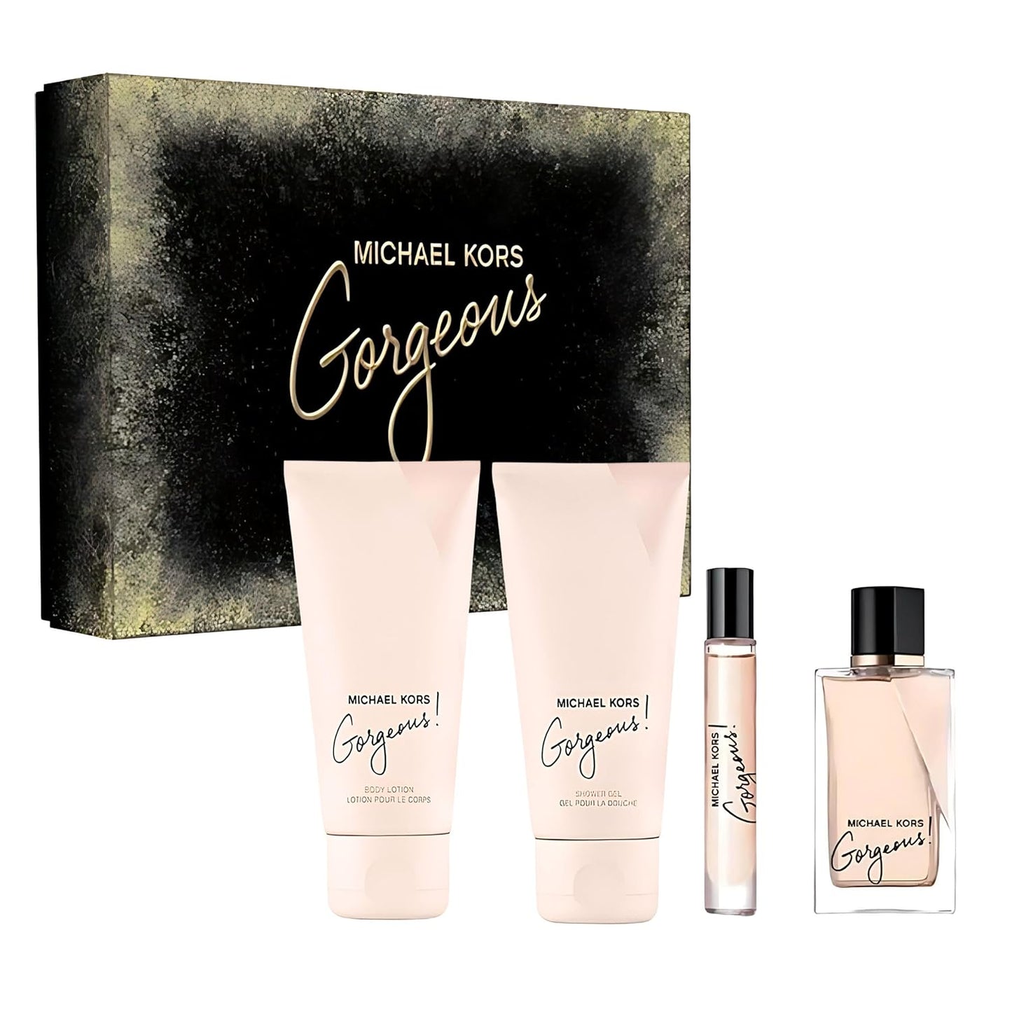 Gorgeous by Michael Kors for Women – Geschenk-Set 3,4 oz EDP Spray, 3,4 oz Body Lotion, 3,4 oz Shower Gel, 0,33 oz Eau de Parfum Spray