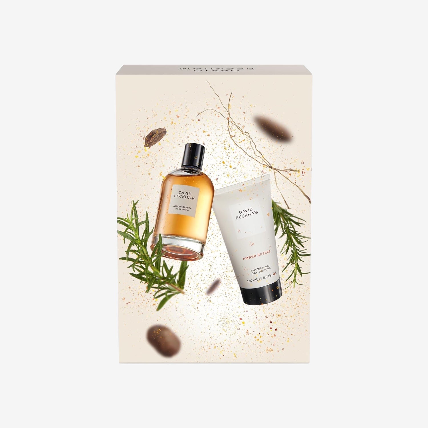 David Beckham Geschenkbox Amber Breeze, Eau de Parfum 100 ml und Duschgel 150 ml, aromatischer bernsteinfarbener Duft für Ihn
