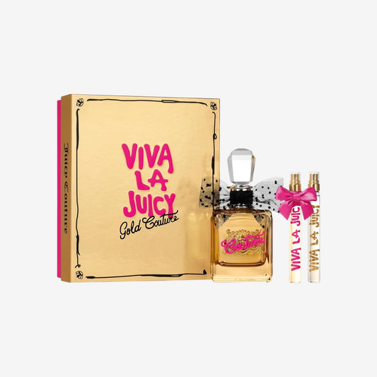 Juicy Couture Gold Couture Set Trio Eau de Parfum Spray für Damen, Taschenspray, sinnlicher Duft, blumig und fruchtig, Geschenk für Damen