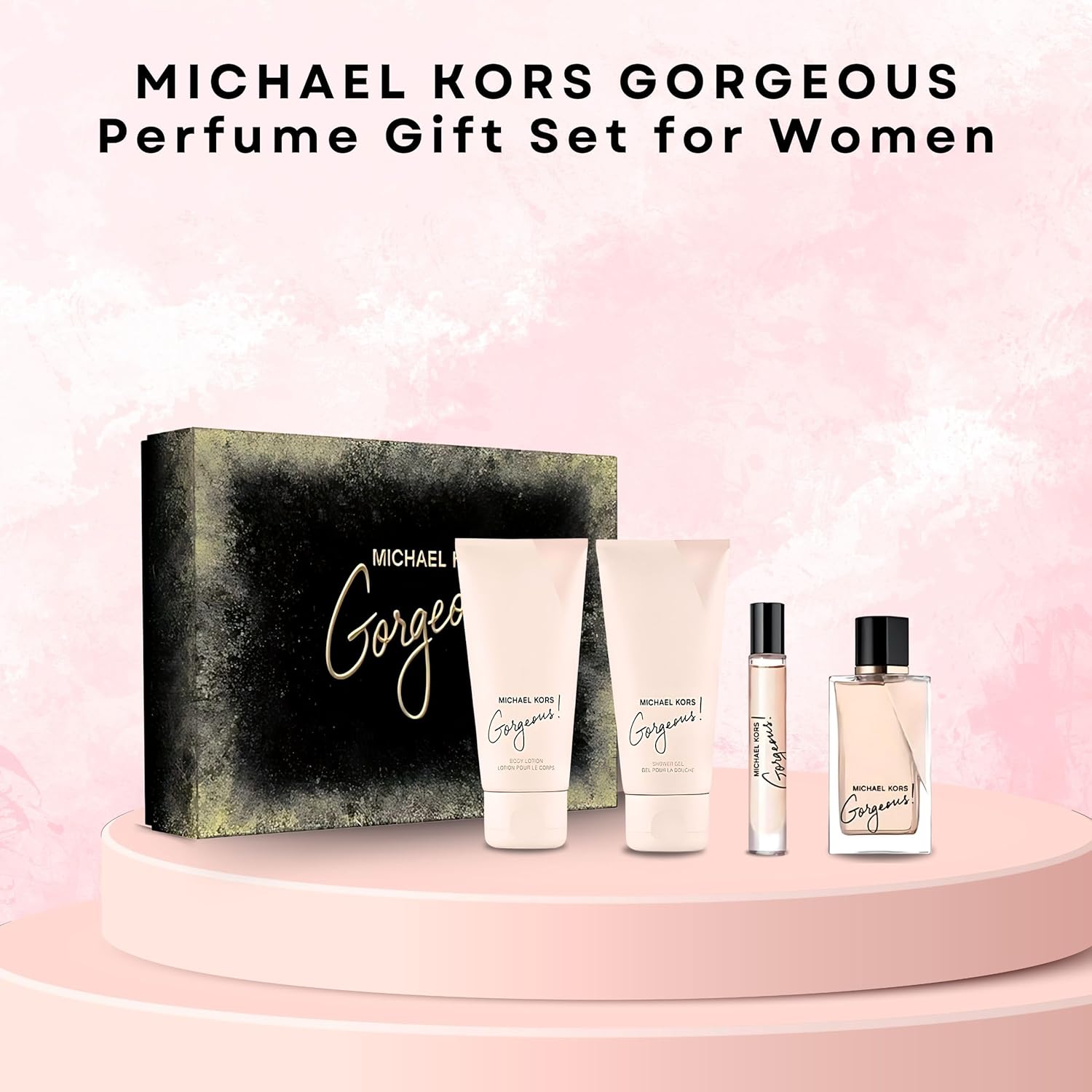 Gorgeous by Michael Kors for Women – Geschenk-Set 3,4 oz EDP Spray, 3,4 oz Body Lotion, 3,4 oz Shower Gel, 0,33 oz Eau de Parfum Spray
