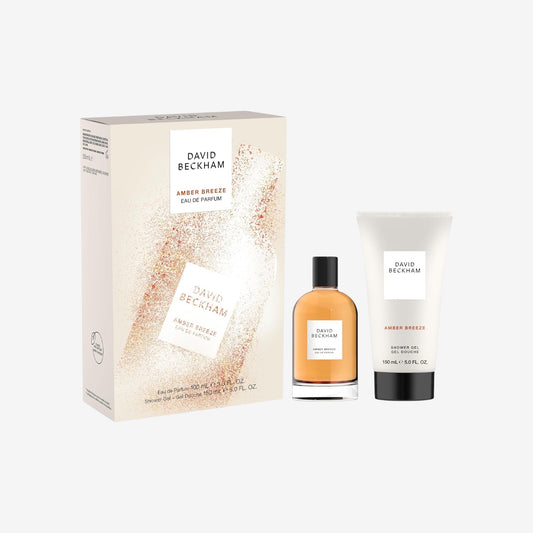 David Beckham Geschenkbox Amber Breeze, Eau de Parfum 100 ml und Duschgel 150 ml, aromatischer bernsteinfarbener Duft für Ihn